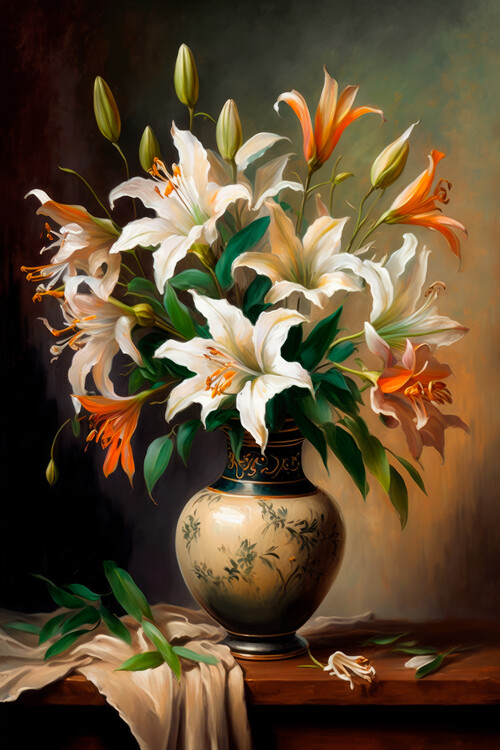 Плакат Bouquet of lilies in a vase