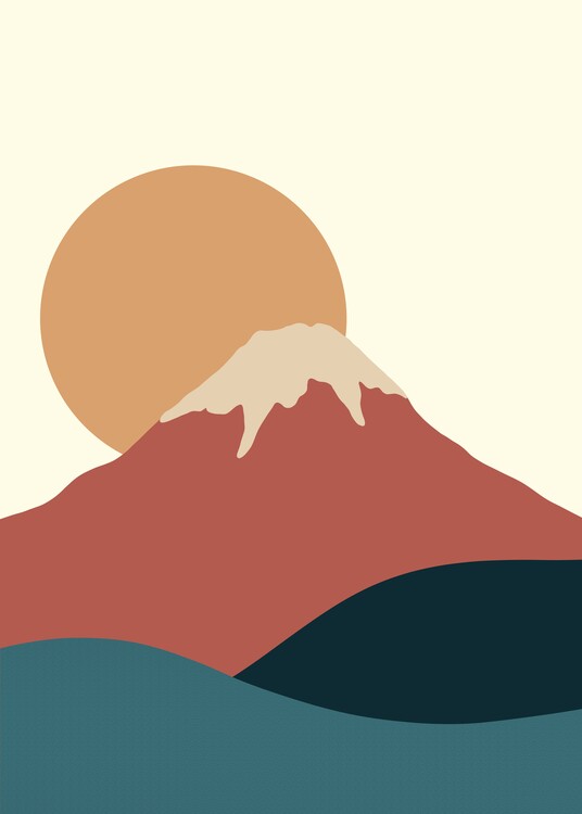 Плакат Fuji Japan Illustration Warm Modern Colours