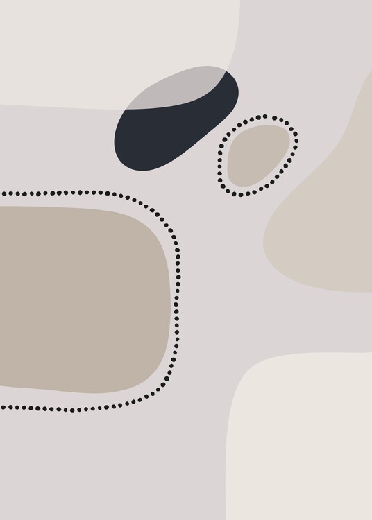 Póster Mixed Media Blobs and Shapes Grey Beige Home Living Room