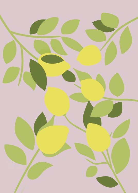Plakát Lemon Tree Wall Modern Illustration Pink Background Poster