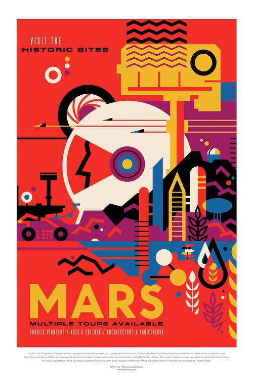 Poster Mars (Retro Planet & Moon Poster) - Space Series (NASA)