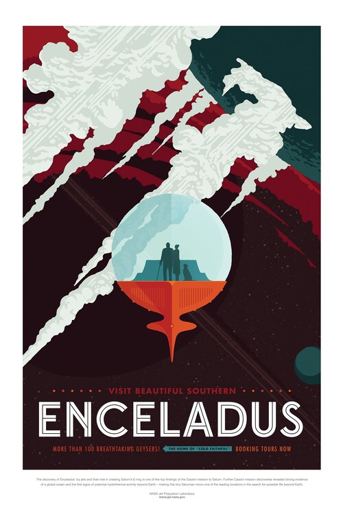 Poster Enceladus (Retro Planet & Moon Poster) - Space Series (NASA)