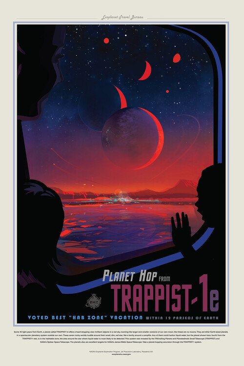 Poster Trappist 1E (Planet & Moon Poster) - Space Series (NASA)