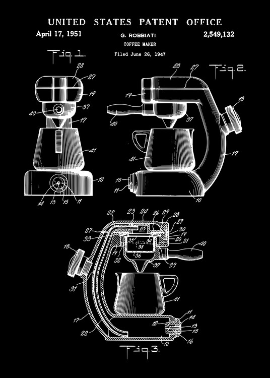 Poster 1959 Vintage coffee maker machine patent
