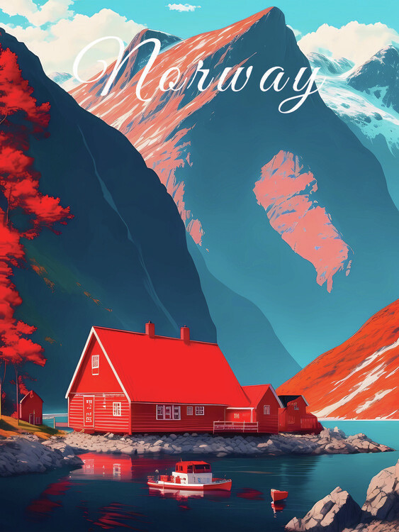 Poster Norway Fjord Cabin Travel Poster