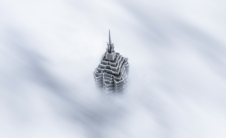 Canvas Print Shanghai Jinmao Tower in Clouds
