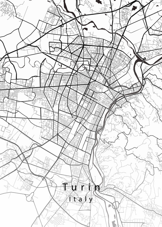 Плакат Turin Italy City Map white