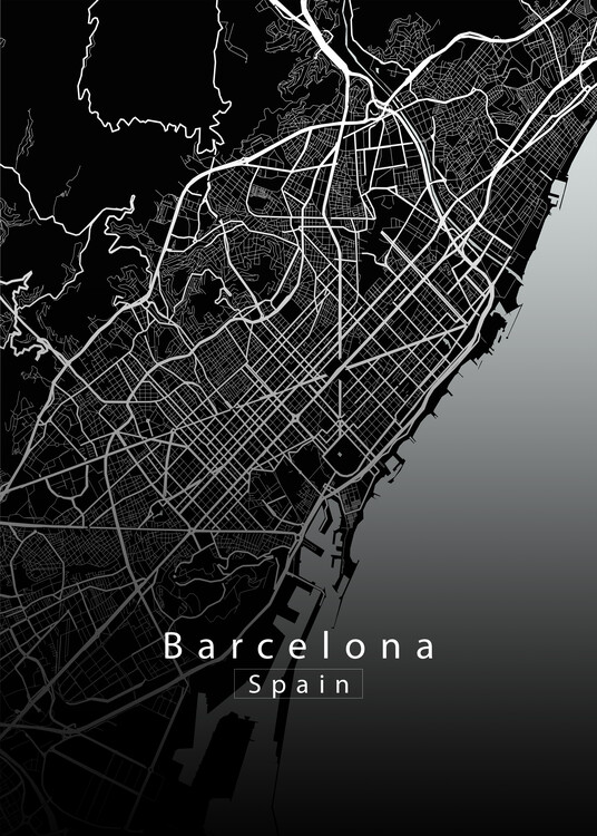 Плакат Barcelona Spain City Map black