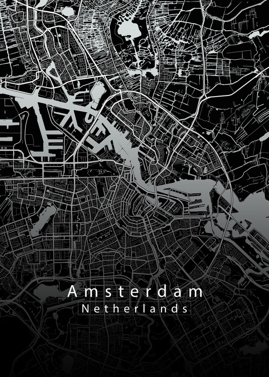 Картината върху платно Amsterdam Netherlands City Map black