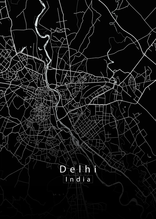 Плакат Delhi India City Map black