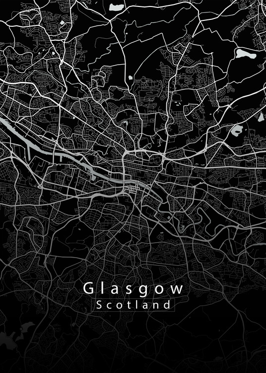 Плакат Glasgow Scotland City Map black