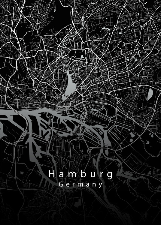 Плакат Hamburg Germany City Map black