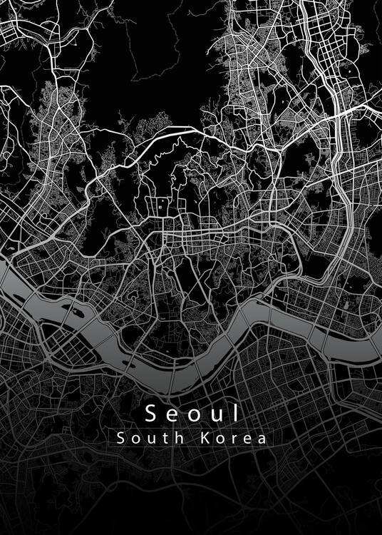 Плакат Seoul South Korea City Map black
