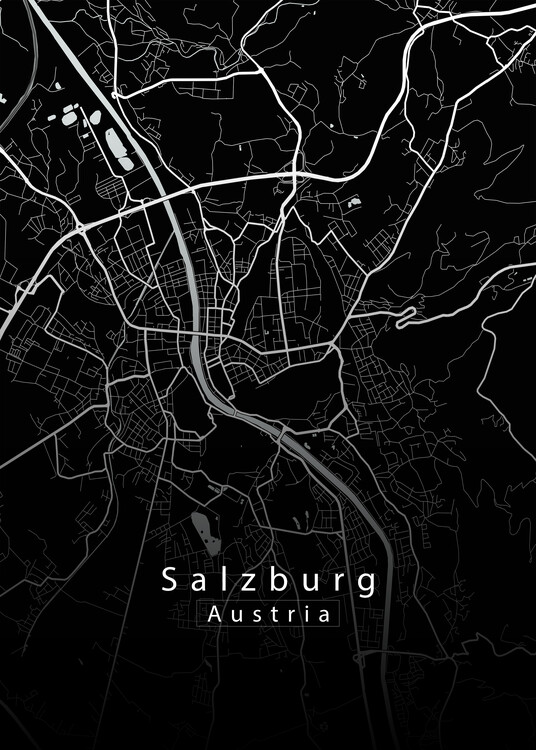 Плакат Salzburg Austria City Map black