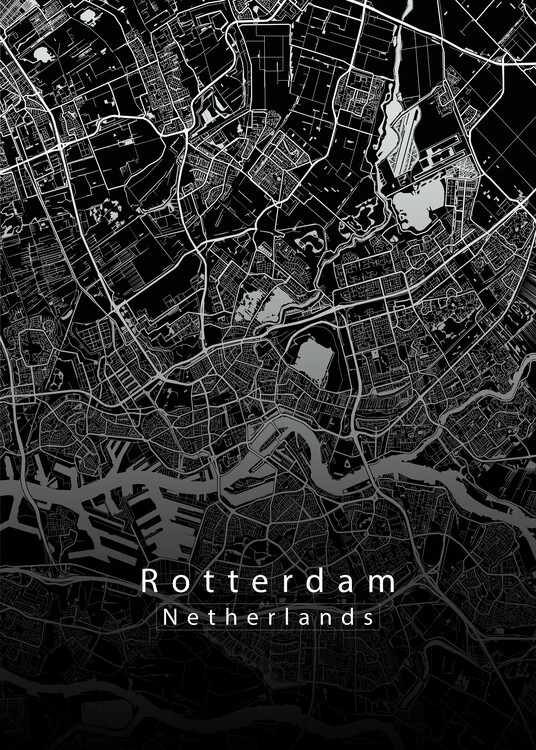 Плакат Rotterdam Netherlands City Map black