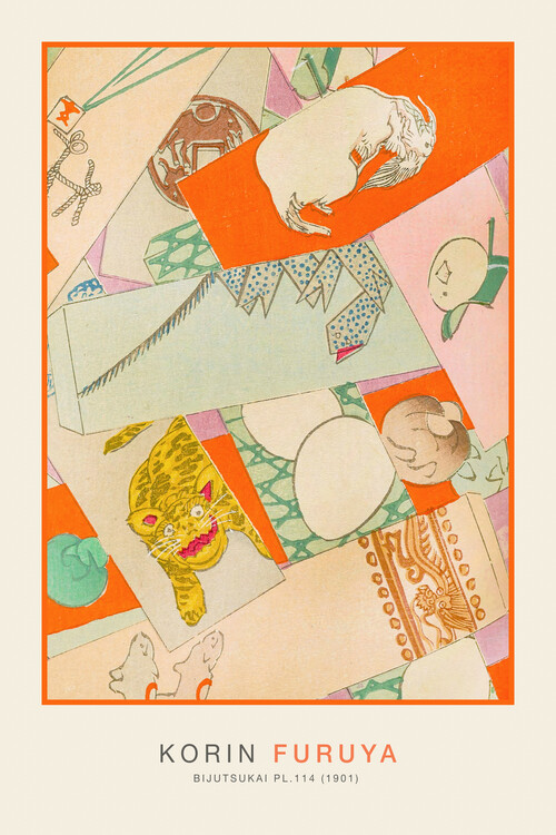 Плакат Japanese Tiger & Goat in Red (Japandi) - Furuya Kōrin