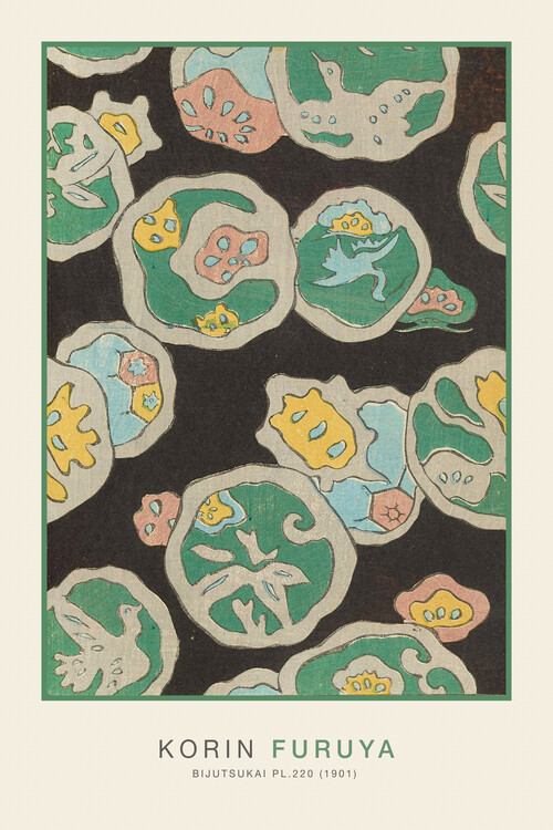 Poster Japanese Pattern in Black & Green (Japandi) - Furuya Kōrin