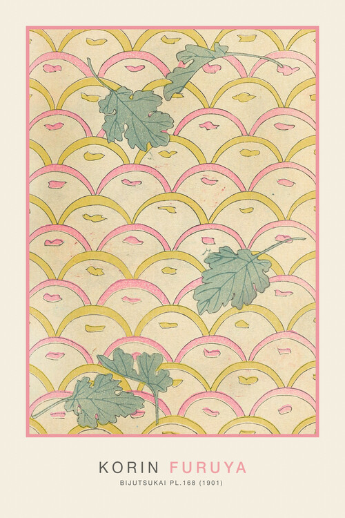 Poster Japanese Pattern in Pink & Yellow (Japandi) - Furuya Kōrin
