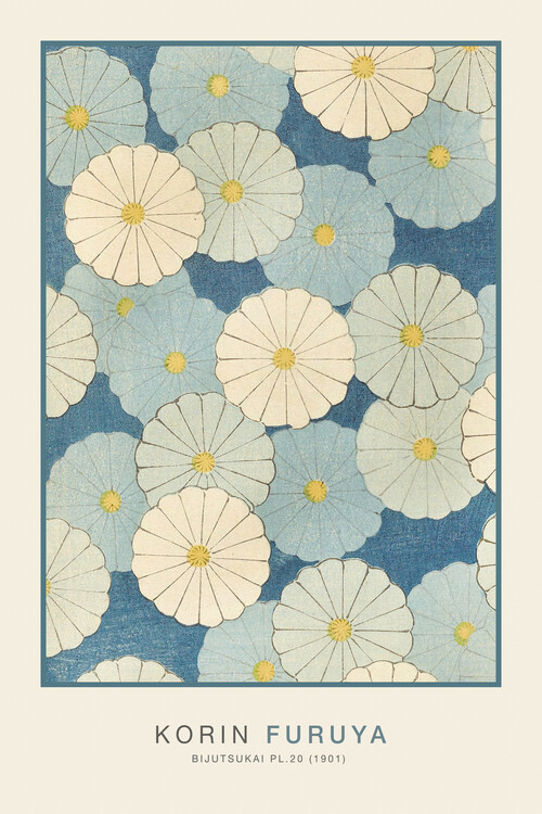 Poster Pretty Floral in Pastel Blue (Japandi) - Furuya Kōrin