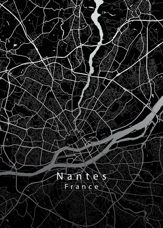 Плакат Nantes France City Map black