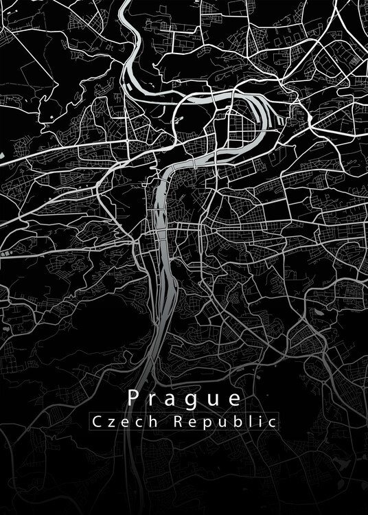 Плакат Prague Czech Republic City Map black