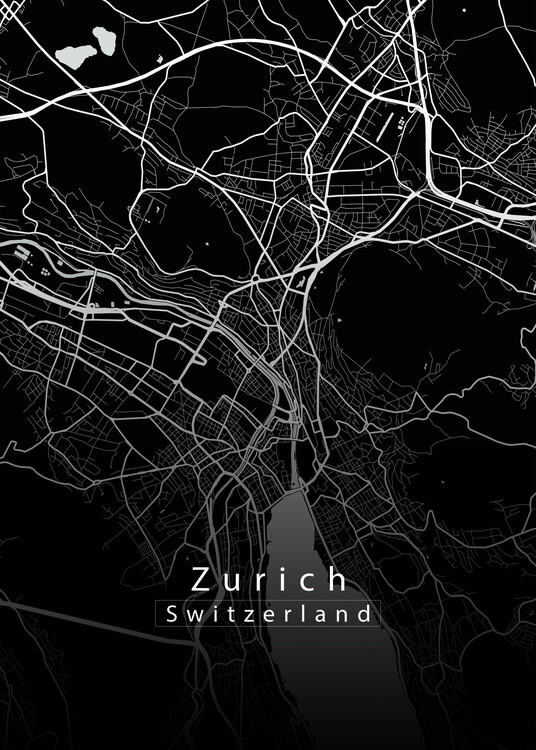 Плакат Zurich Switzerland City Map black