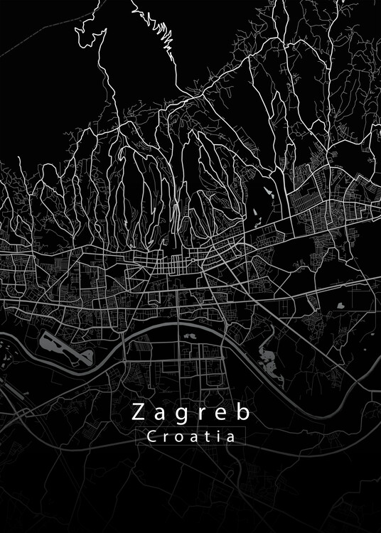 Plakat Zagreb Croatia City Map black