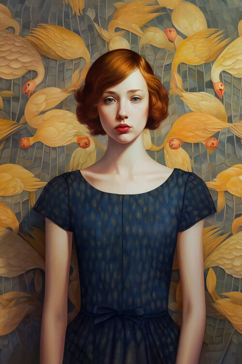 Poster Emel Tunaboylu - Red haired Girl with birds
