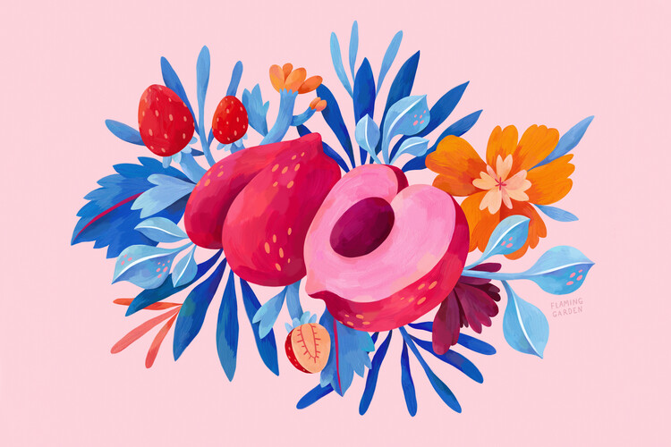 Poster Flaming Garden - Peach Composition