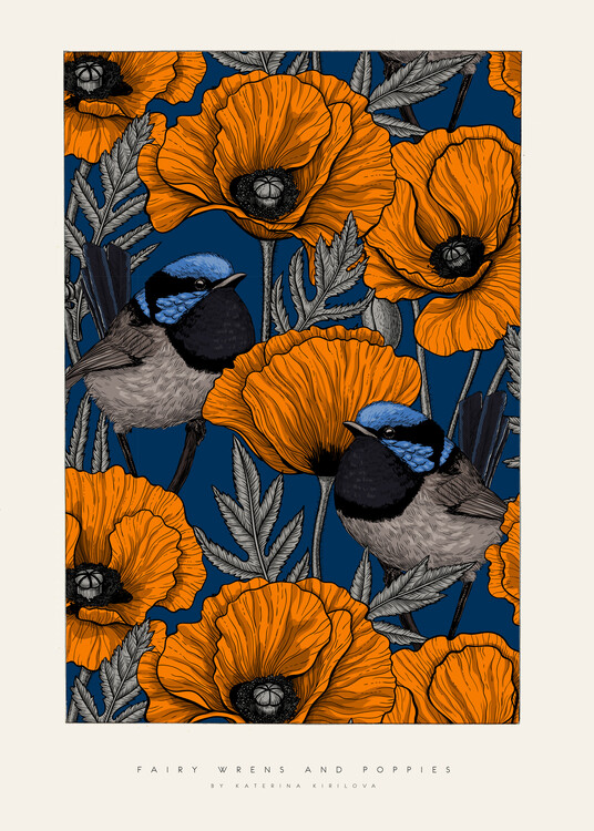Poster Katerina Kirilova - Wrens and Poppies