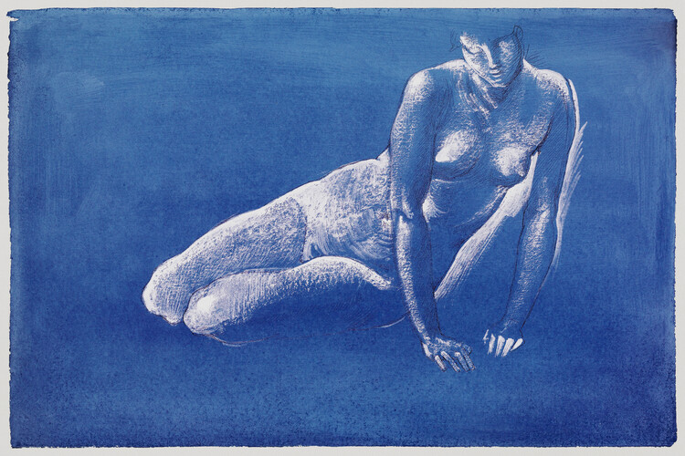 Plakat Female Nude (Study Sketch in Blue) - Sir Edward Burne-Jones