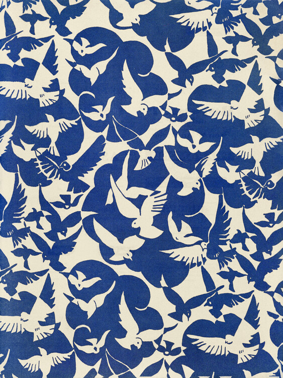 Plakat Pigeons in White & Blue (Abstract Graphic Bird Pattern)