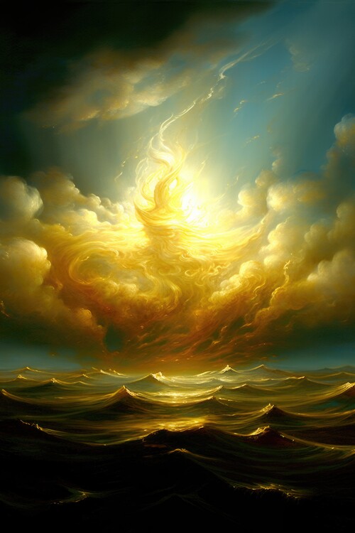 Poster Heavenly light over ocean
