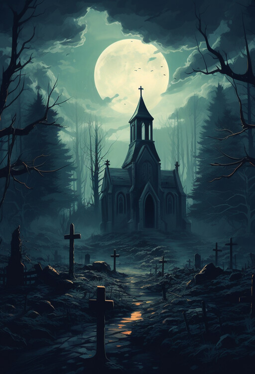Poster Creepy Old Church Poster, Halloween Poster