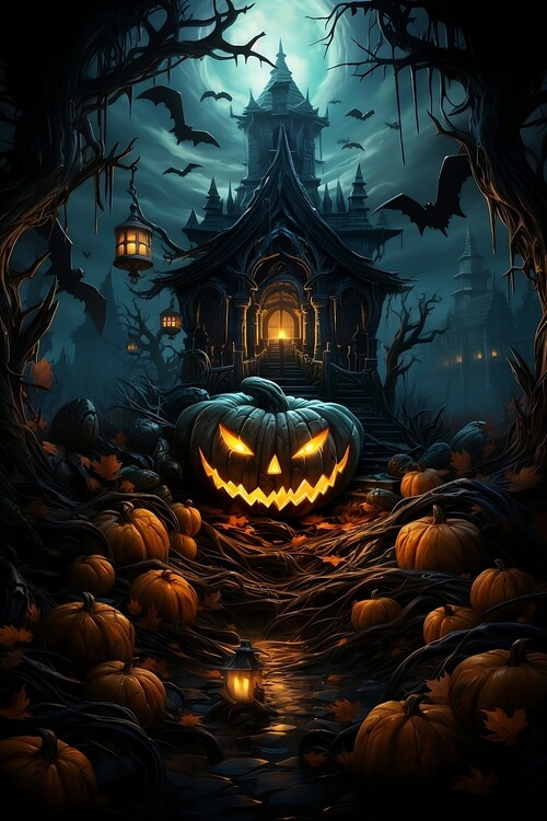 Poster Halloween, Haunted House, Scary Pumpkin