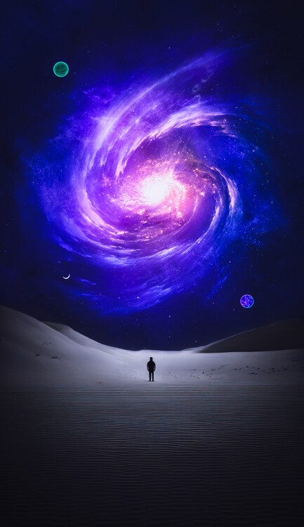 Poster Silhouette in front Purple Galaxy