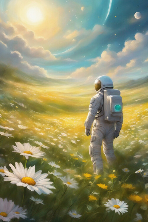 Poster Rest in a flower field