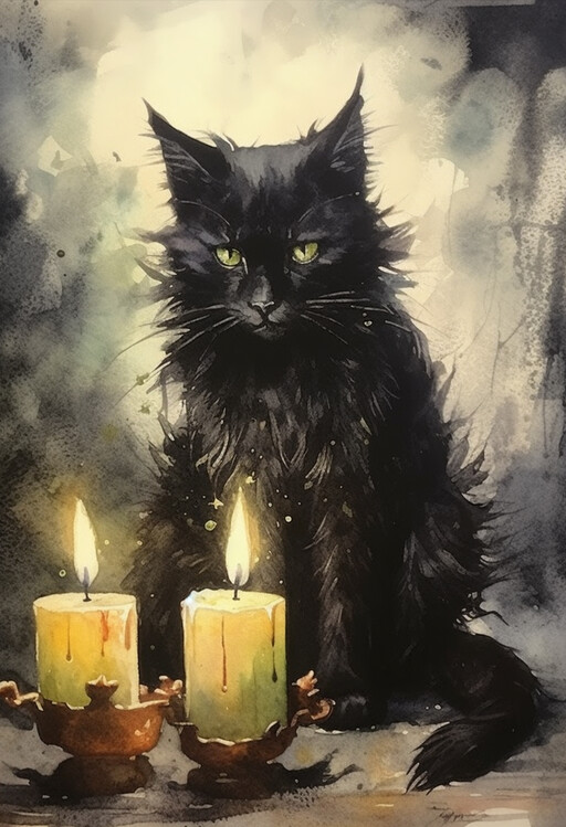 Poster Black Cat Painting