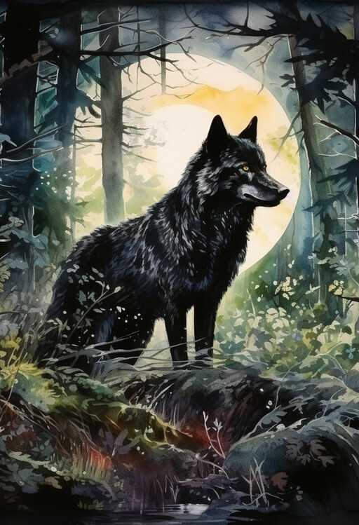 Poster The Black Wolf Painting, Wolf Poster