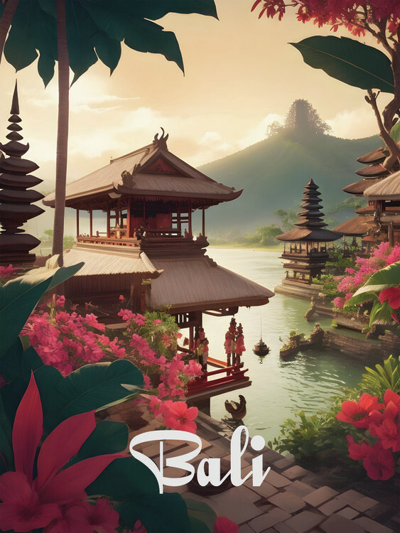 Plakát Bali Temple in the Countryside Travel Poster