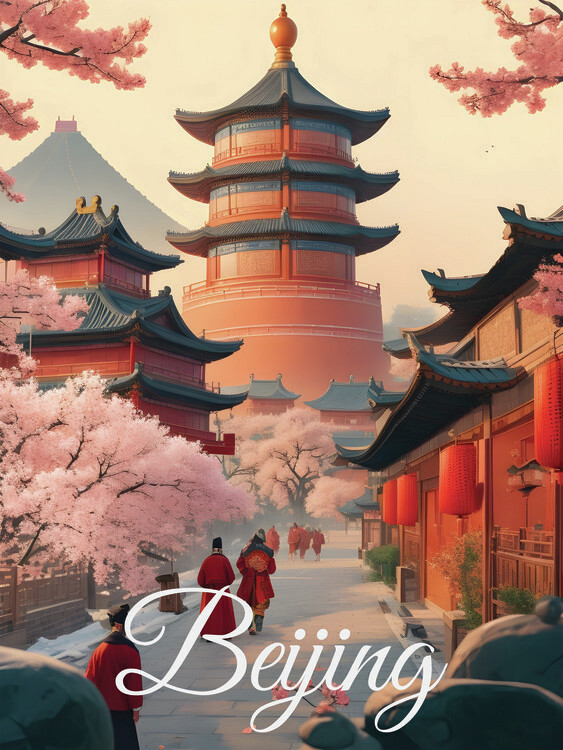 Plakát Beijing China Traditional Scene Travel Poster
