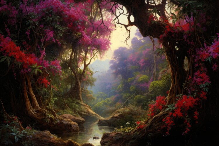 Poster Flowery Jungle Landscape