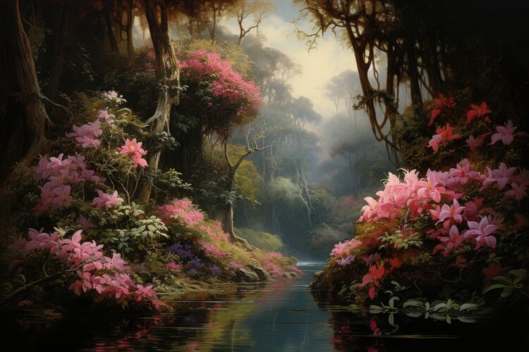 Poster Flowery Forest Landscape