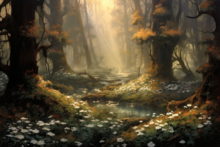 Poster Beautiful Flowery Forest Painting