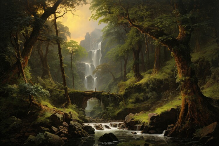 Poster Waterfall In Forest Scene