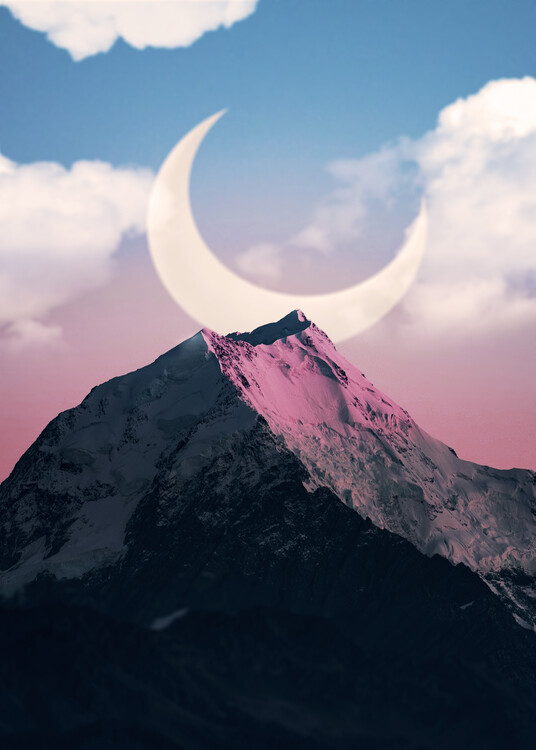 Плакат Crescent Moon Over Mountain