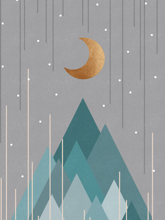 Poster Moon & Mountains Mint Green