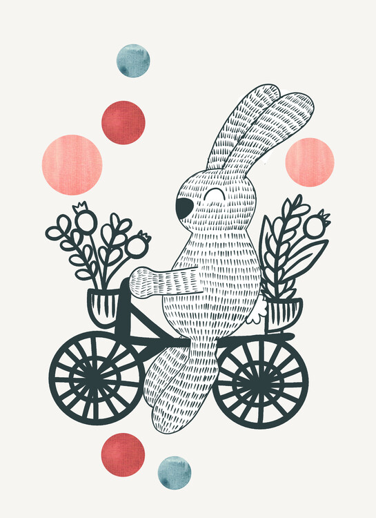Принти на полотні Rabbit on a flower bike watercolor Illustration