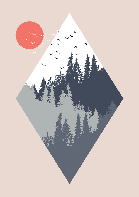 Poster Nordic geometric vintage forest