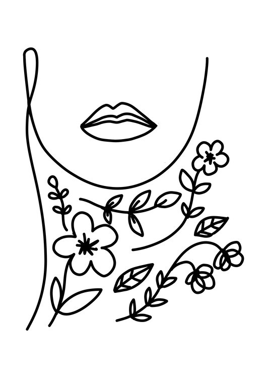 Poster Flower woman face line art